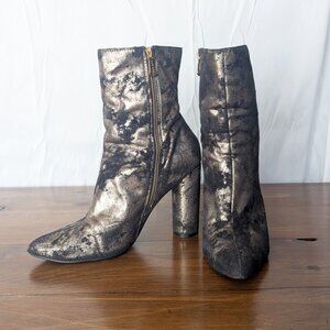 Silver Metallic and Black Velvet Booties
